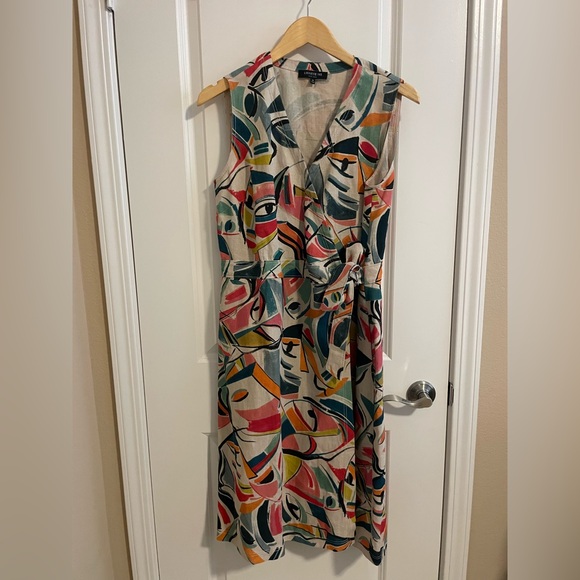 Lafayette 148 New York Pammie Abstract Linen Wrap Dress Size 12 - Picture 4 of 12